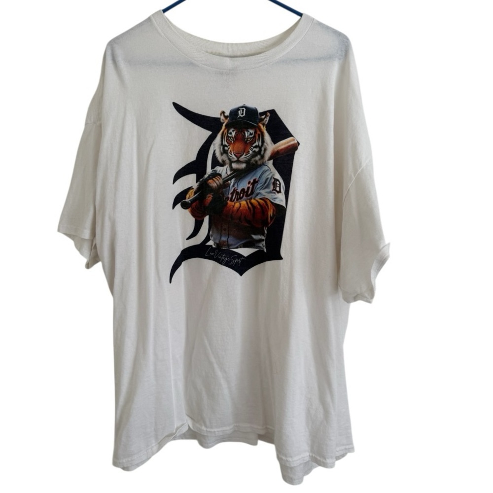 Detroit Tiger Graphic Short Sleeve Tee - White Vintage 3XL RARE! Deadstock